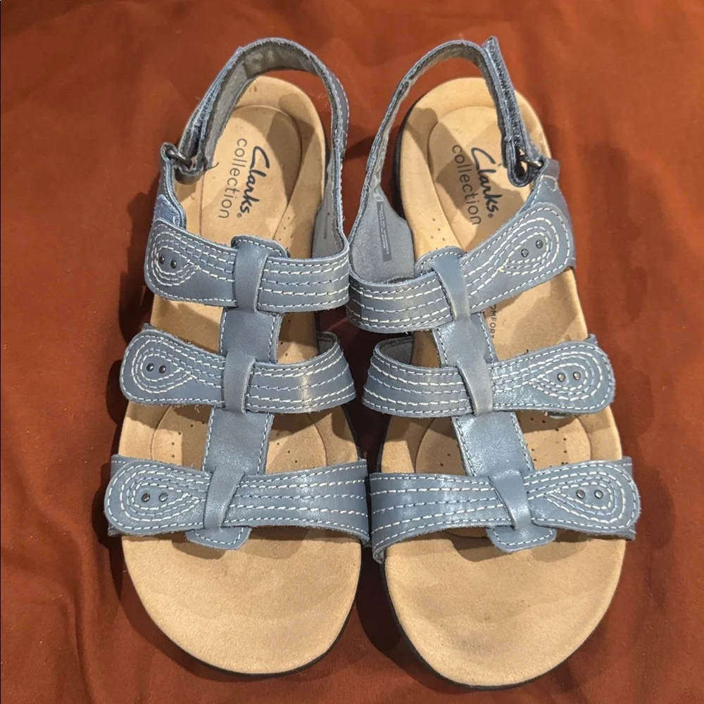 CLARKS WOMEN'S LAURIEANN VINE BLUE GREY LEATHER Size 7.5 - Picture 7 of 9